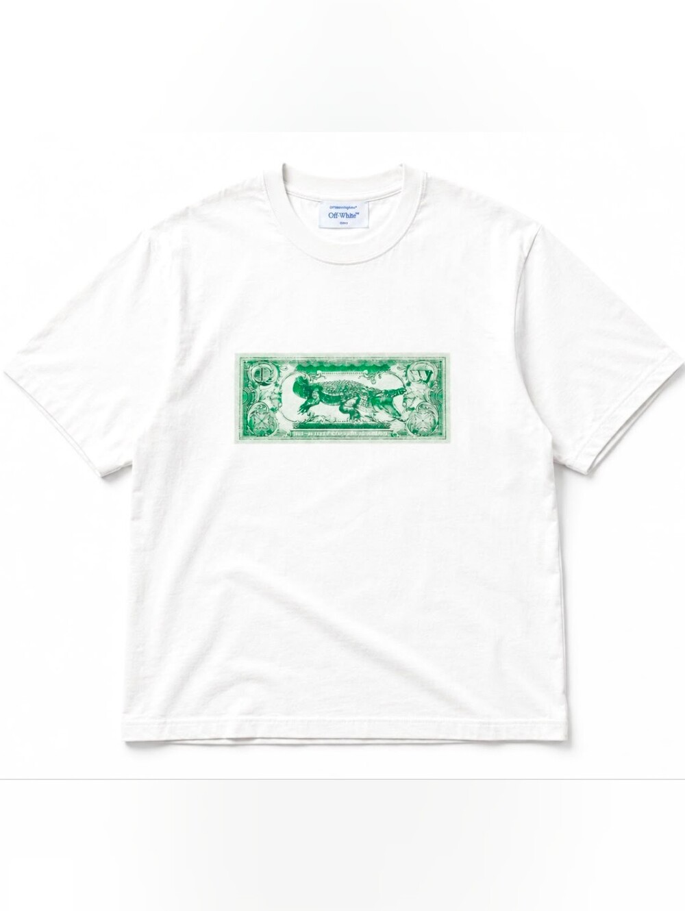 Off-White Men's White Crocodile Dollar Bill Graphic Designer T-Shirt- Size XXL